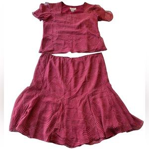 Women’s Adrianna Papell Top & Skirt Set 2 Piece Size 12 NWT Silk Lined Polka Dot